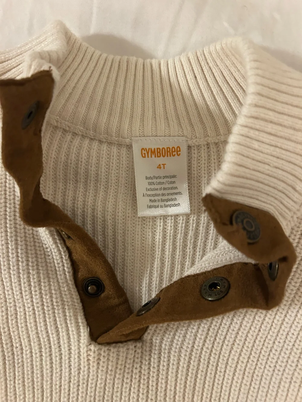 Gymboree Cream Knit Sweater with Brown Button Placket